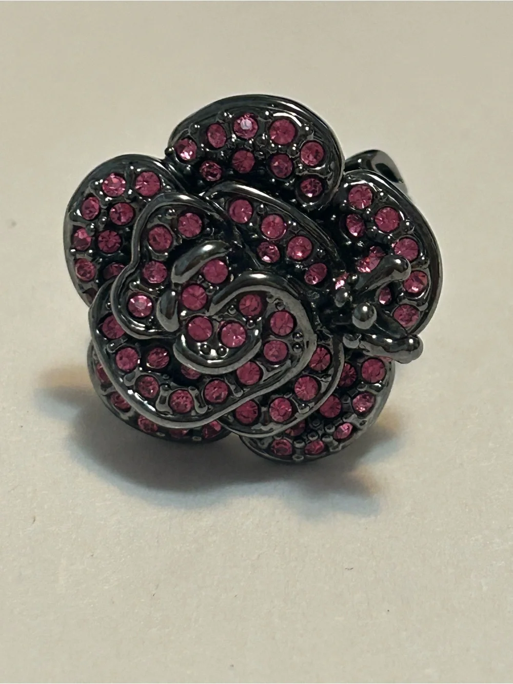 Park Lane Pink Crystal Floral Cocktail Ring With Miniature Corner Butterfly